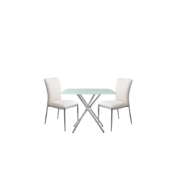 3 Pcs Square Frosted Tempered Glass Dining Table White Set On