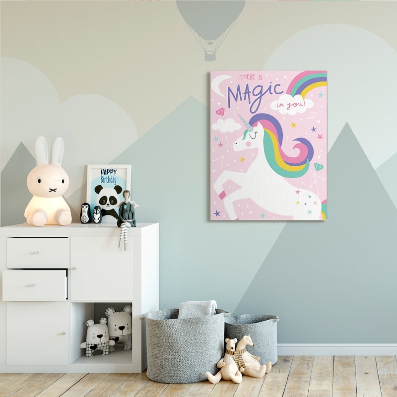 Stupell There's Magic In You Phrase Pink Rainbow Unicorn Canvas Wall Art Design By Angela Nickeas