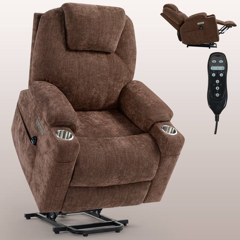 Blue Recliner Chair with 8-Point Vibration Massage, Lumbar Heating, Dual USB Ports, and Stainless Steel Drink Holders