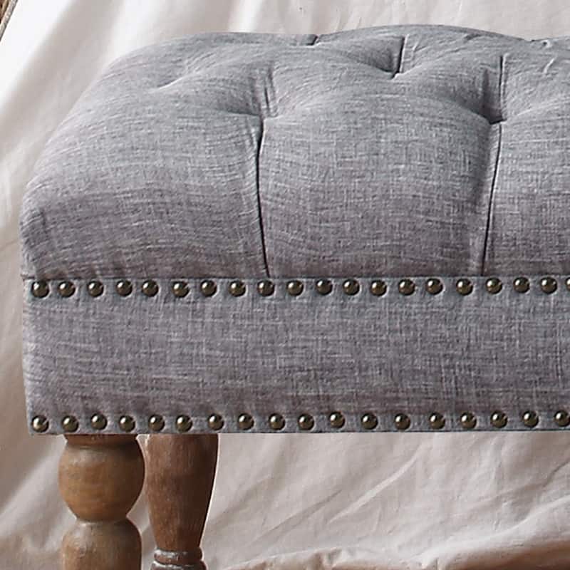 Rosevera Yedda Nailhead Tufted Upholstered Bench with Wheels