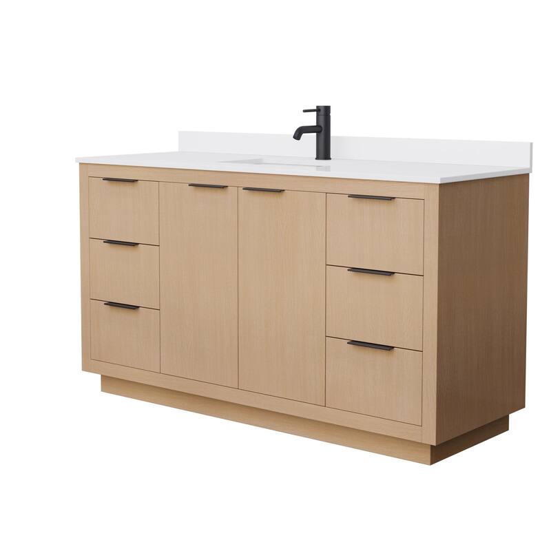 Wyndham Collection Maroni 60" Free Standing Single Basin Vanity Set - Light Straw / White Cultured Marble Top / Matte