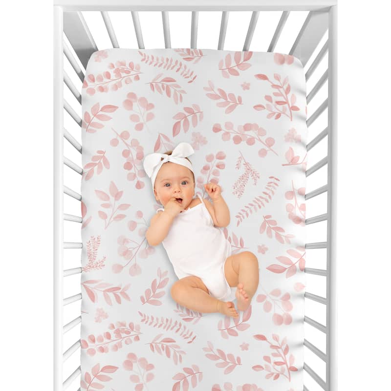 Sweet Jojo Designs Blush Pink White Boho Floral Leaf Girl 2 Pack Fitted Crib Sheets Chic Bohemian Watercolor Botanical Woodland