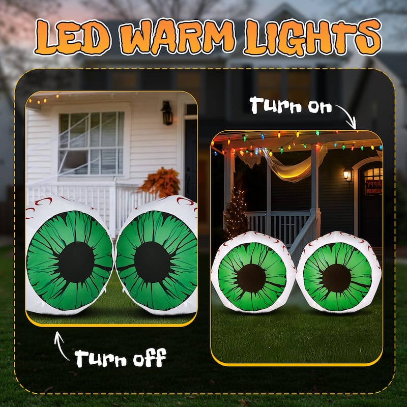 2-Pack 3ft Light-Up Halloween Inflatable Eyeballs for Indoor Outdoor Party Yard Decoration - 3-Feet