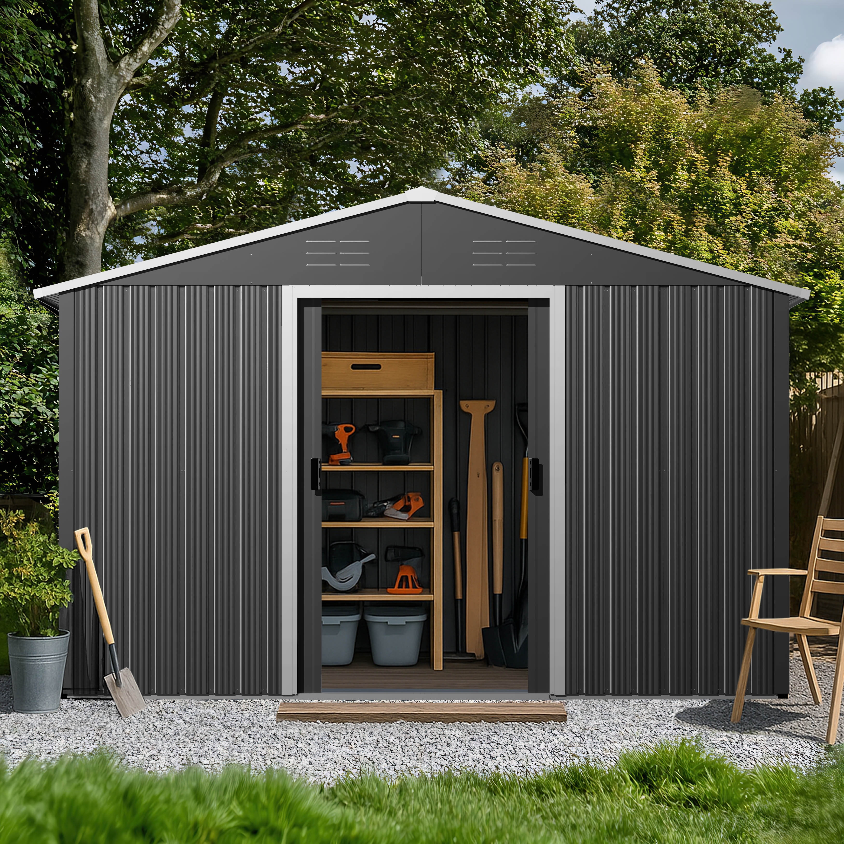 Nuu Garden Metal Outdoor Garden Shed Storage Tool Shed with