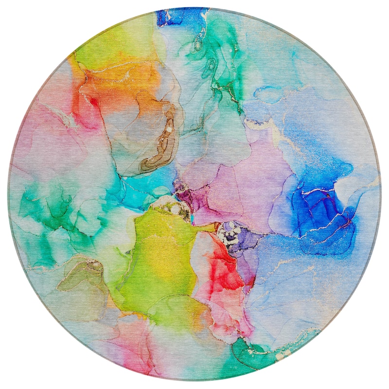 Machine Washable Indoor/ Outdoor Abstract Watercolor Chantille Rug