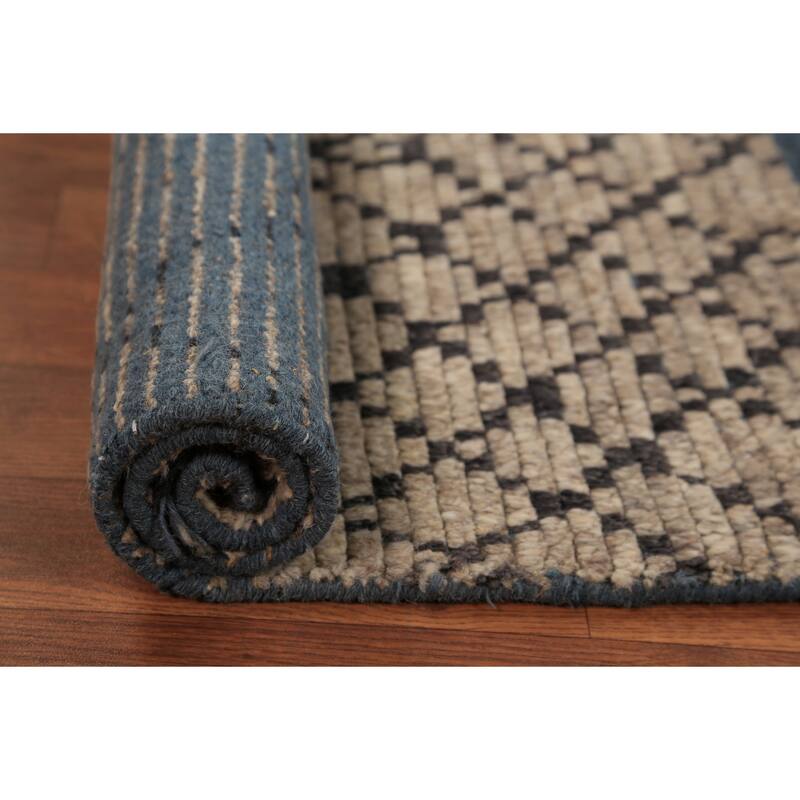 Striped Brown Moroccan Oriental Foyer Rug Hand-Knotted Wool Carpet - 2'0"x 3'0"