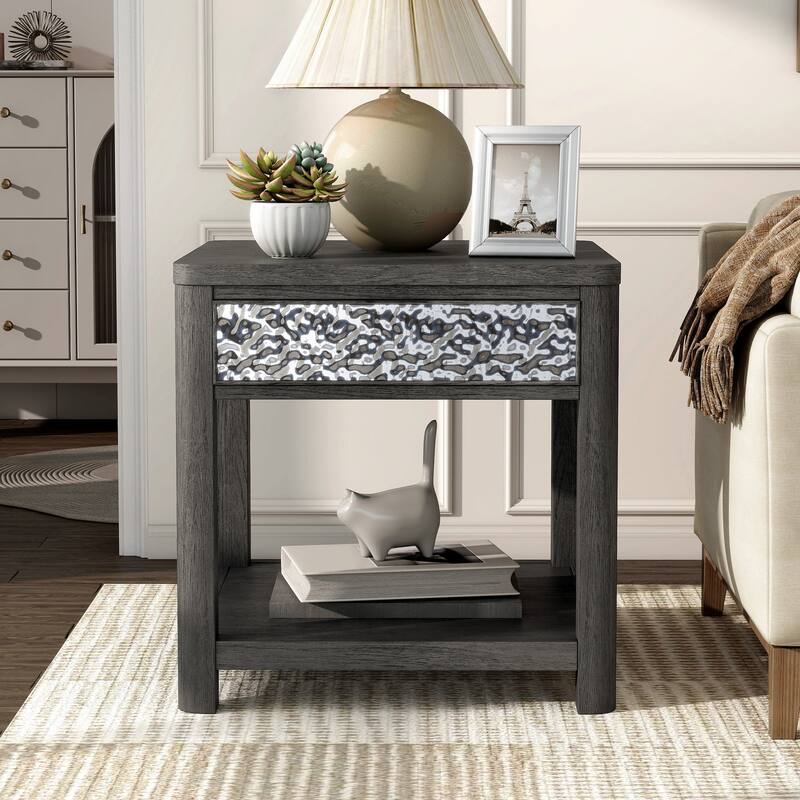 Furniture of America Piez Modern Ash Grey Wood 1-Drawer End Table