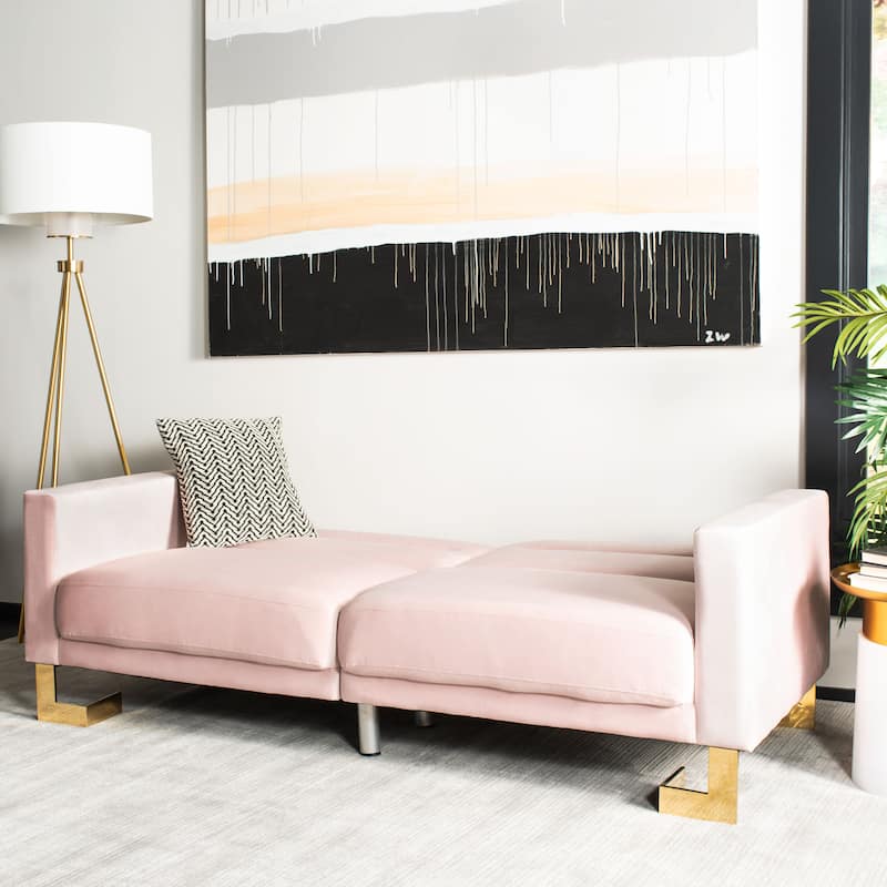 SAFAVIEH Spring Two-In-One Modern Foldable Beige Loveseat Sofa Bed - Blush/Brass