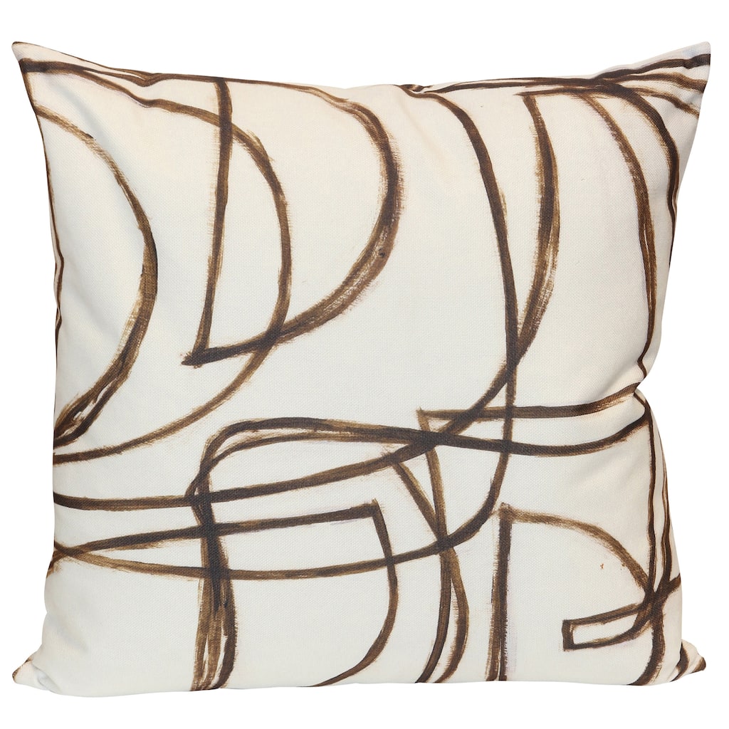 StyleCraft Wyatt Abstract Linear Script Abstract Pillow - Soft Ivory, Espresso Brown & Warm Sand
