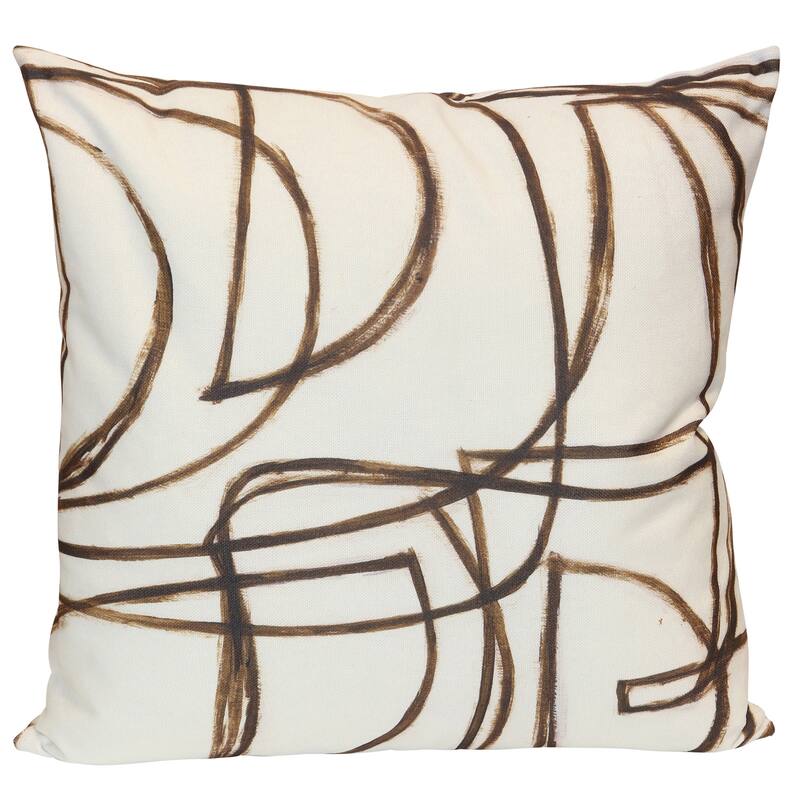 StyleCraft Wyatt Abstract Linear Script Abstract Pillow - Soft Ivory, Espresso Brown & Warm Sand - 24" x 24"