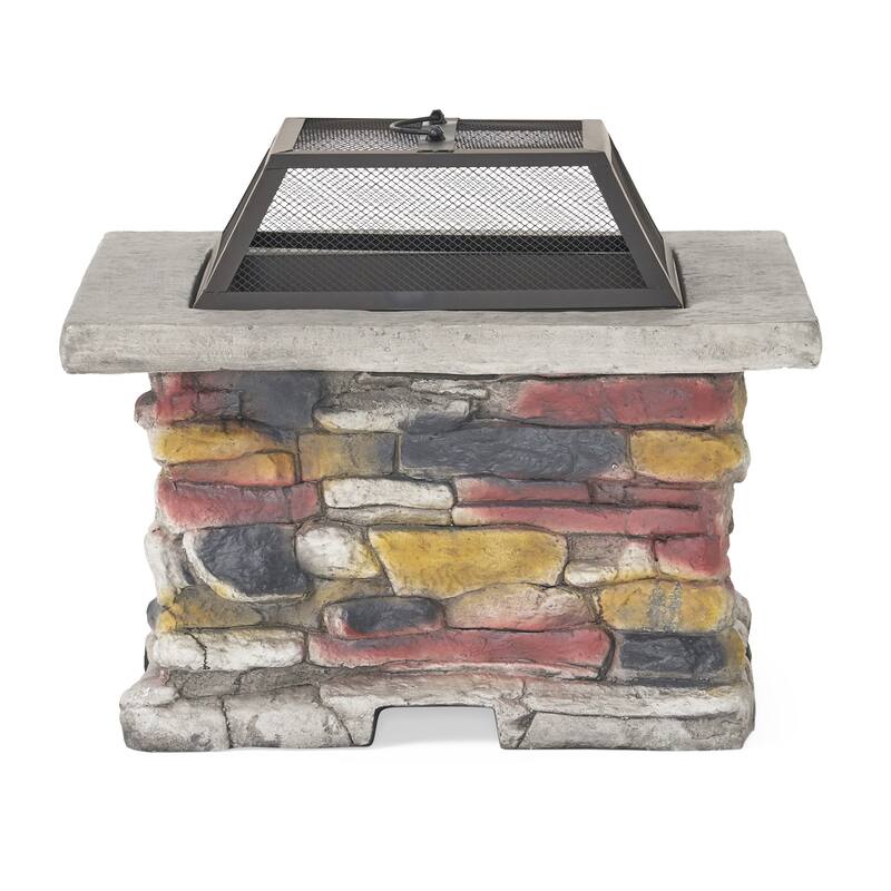 28.7 in. W x 22 in. H Stone Square Wood Burning Outdoor Fire Pit