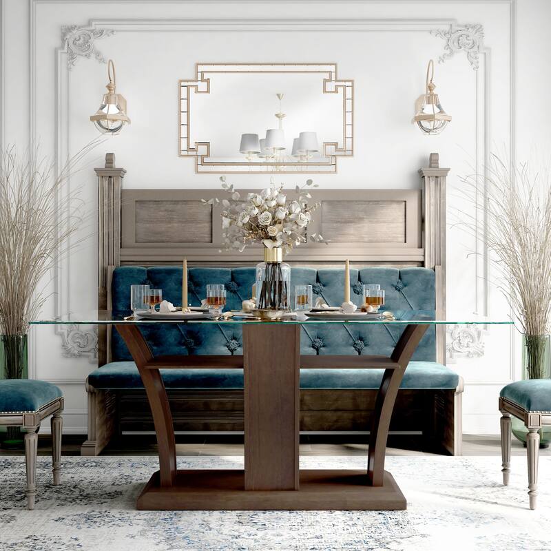 Furniture of America Bind Contemporary Cherry 72-inch Glass Top Dining Table