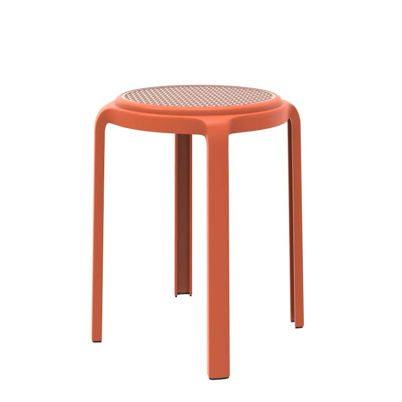 Round Plastic Dining Stool with Wicker Top Tresse Series by LeisureMod - 17.7" H x 13.4" W x 13.4" D - Orange