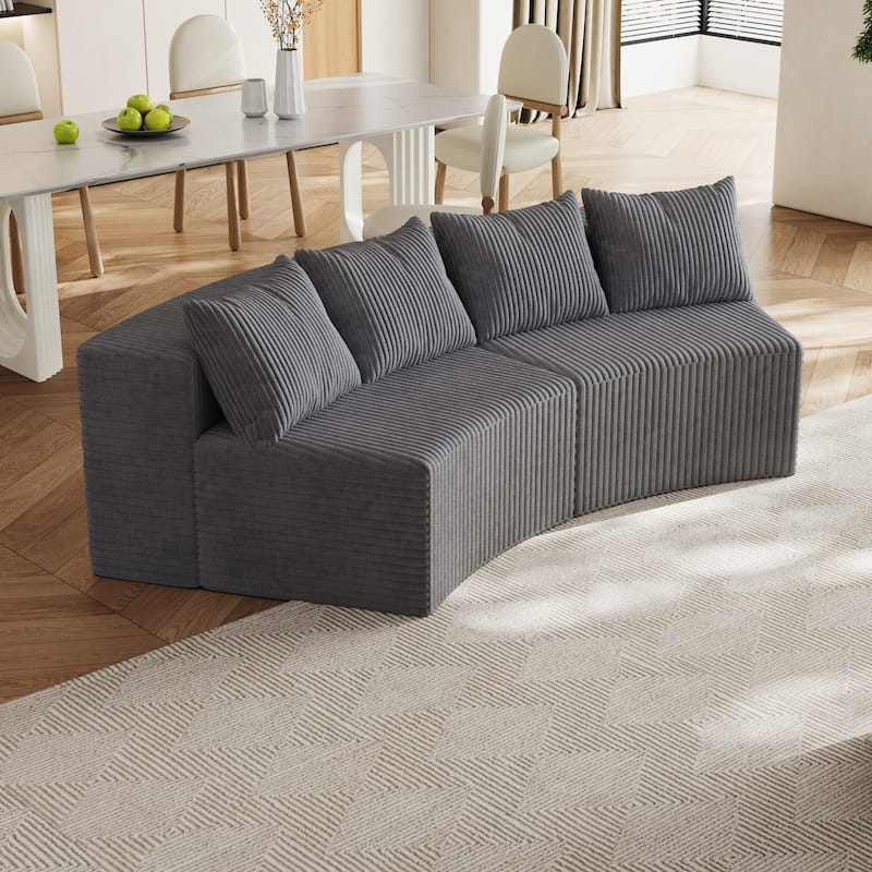 Modular Curved Loveseat Couch Corduroy Sectional Sofa with 4 Pillows