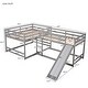 preview thumbnail 13 of 16, Full and Twin Size L-Shaped Bunk Bed Floor Bed Quad Bed with Slide and Short Ladder