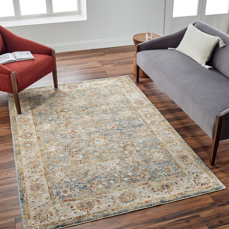 Livabliss Transitional Mona Lisa Medallion Area Rug - 2'7" x 10' - Tan/Blue