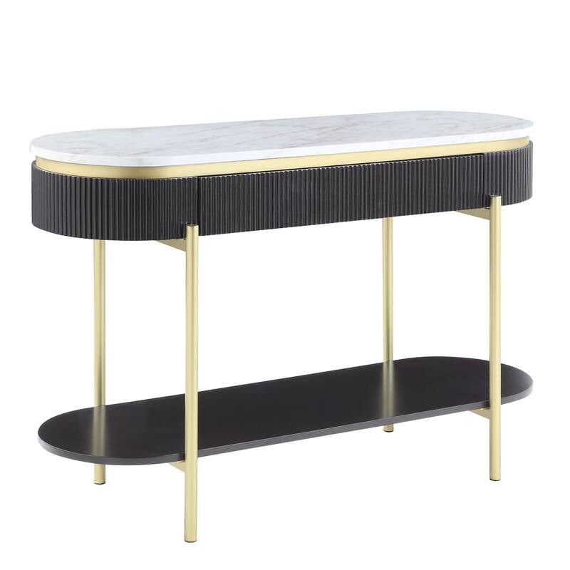 Reed Mid-Century Modern White Faux Marble 3-Piece Accent Table Set with Drawer by Furniture of America