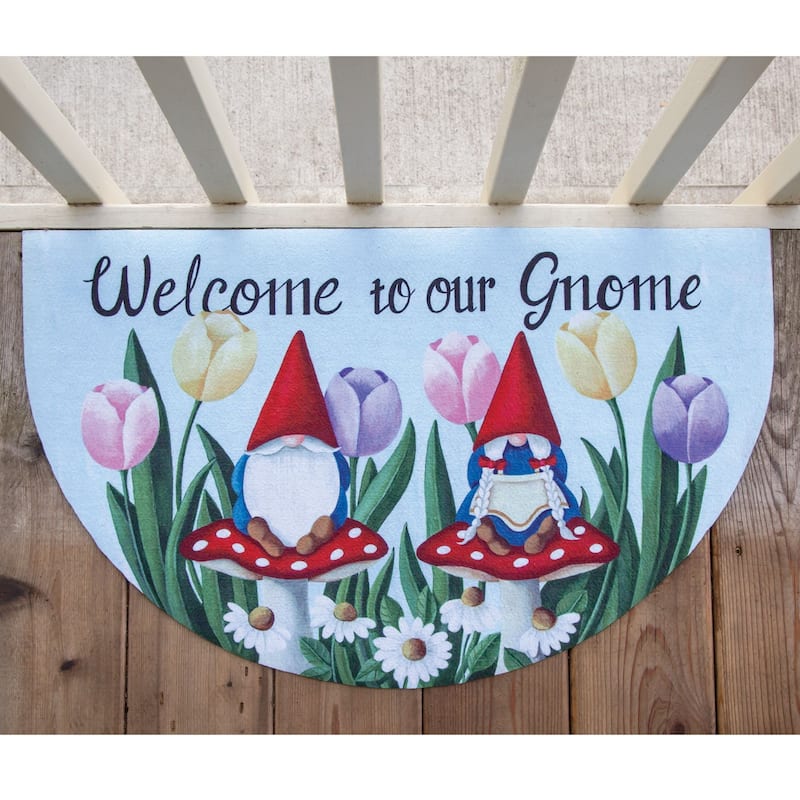 Welcome To Our Gnome Tulips Half Mat - 3'6"