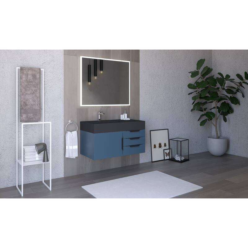Amazon 36" Wall Mounted Bathroom Vanity Set w/ Black Top