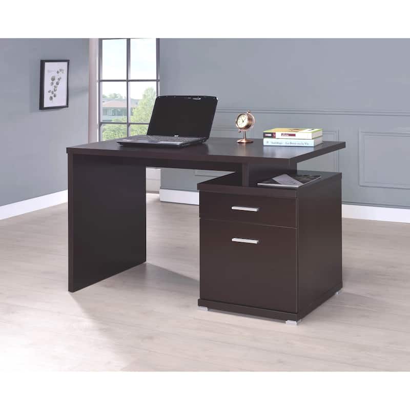 Modern Design Cappuccino Home Office Computer Writing Desk with Filing Drawers