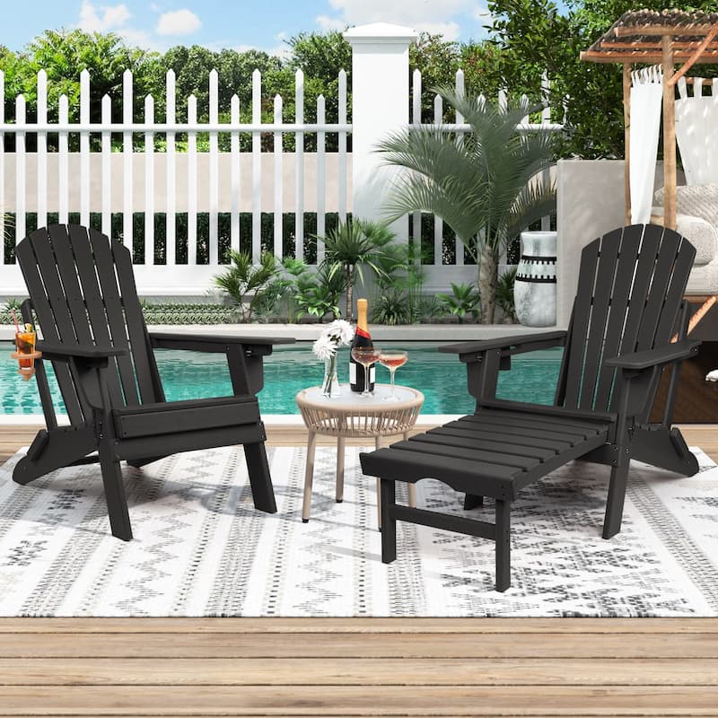 Vrakae Folding and Adjustable Adirondack Chair with Ottoman - Black