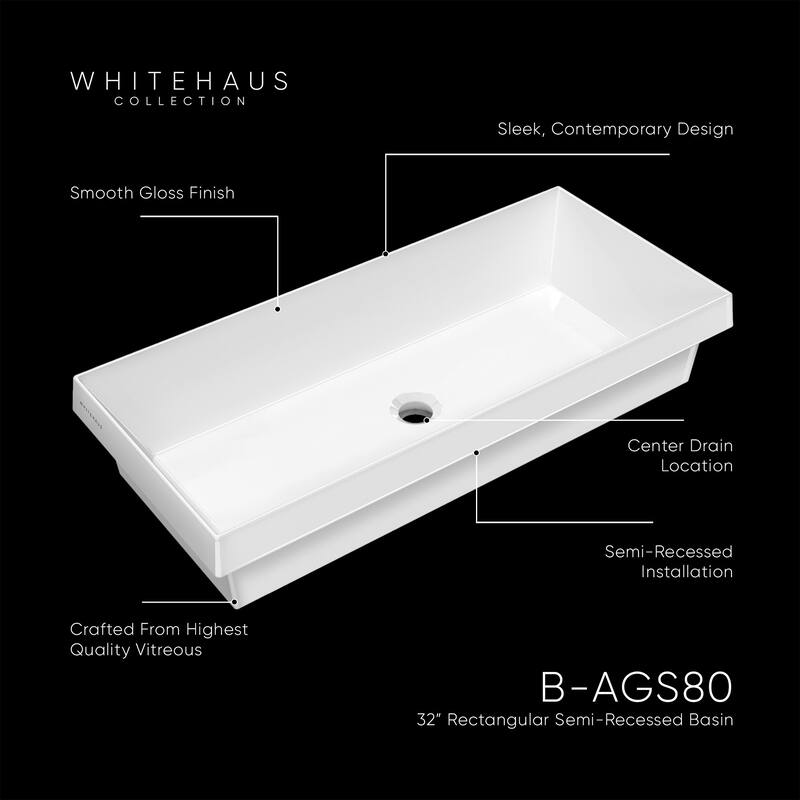 Whitehaus B-AGS80 31-1/2" Rectangular Vitreous China Semi-Recessed