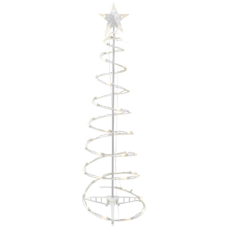 Set of 2 LED Lighted Warm White Outdoor Spiral Christmas Cone Trees 3' 4'