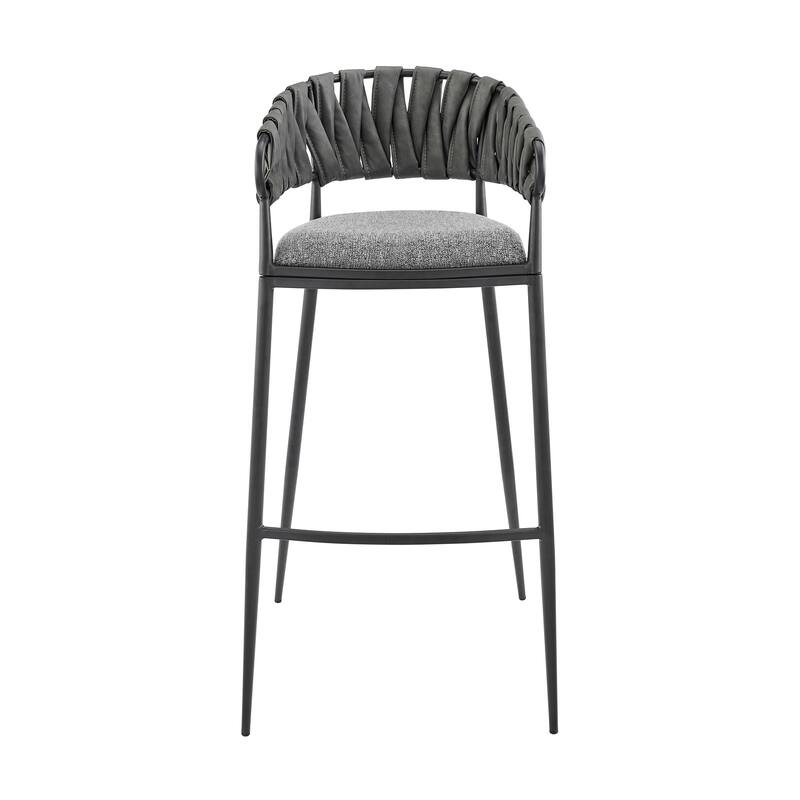 Vigona Modern Bar/Counter Stool in Black Metal with Grey Faux Leather and Fabric