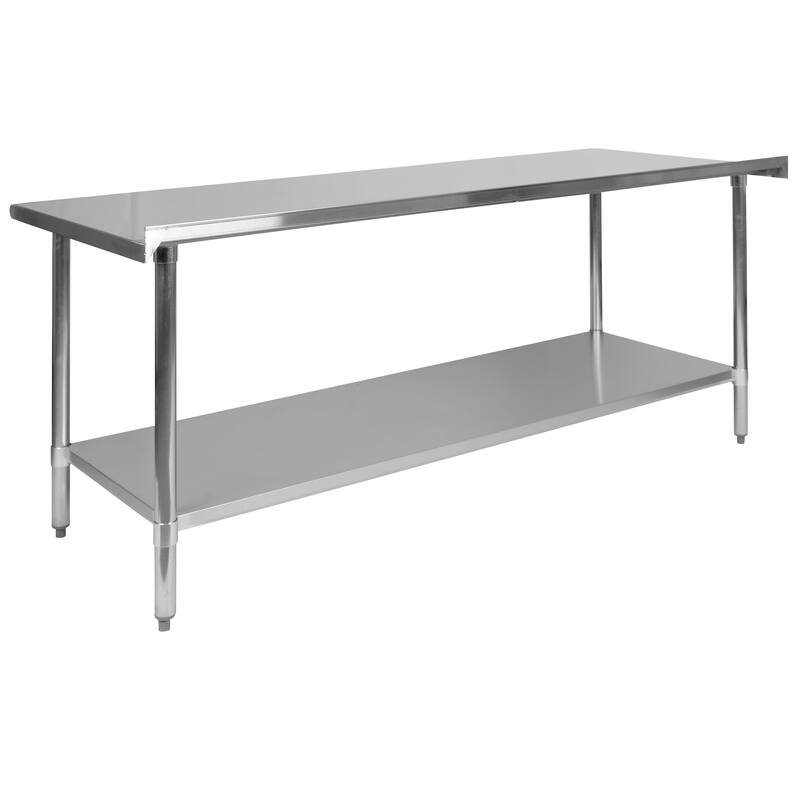 Stainless Steel 18 Gauge Work Table with Backsplash and Shelf, NSF