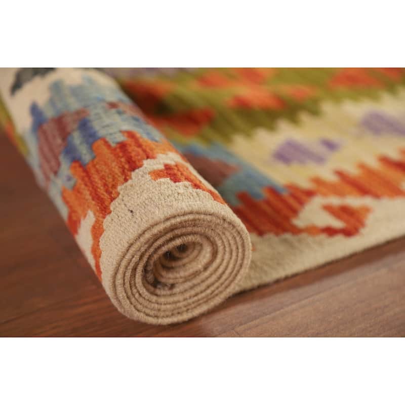 Hand Woven Oriental 100% Wool Carpet Southwestern Geometric Multi-Colored Kilim Area Rug - 12' 8'' X 9' 7''