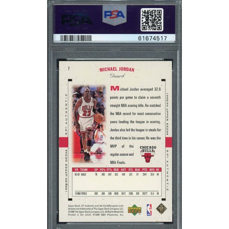 Michael Jordan 1998 Upper Deck SP Authentic Basketball Card #7 Graded PSA 8 - 8'6" x 11'6"