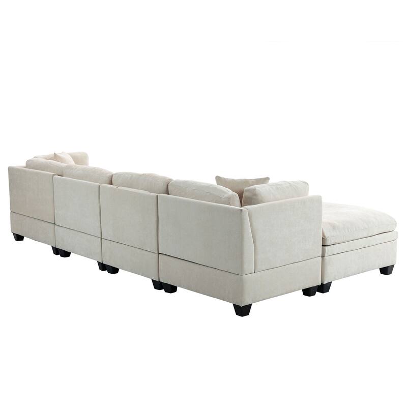 Modular L-Shaped Sectional Sofa with Removable Storage Ottoman, Upholstered Sofa Couch with 2 Hidden Cup Holders for Living Room