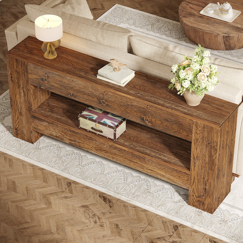 63" Solid Wood Console Table, Farmhouse Entryway Table with Storage - 11.61" D x 63" W x 31.5" H