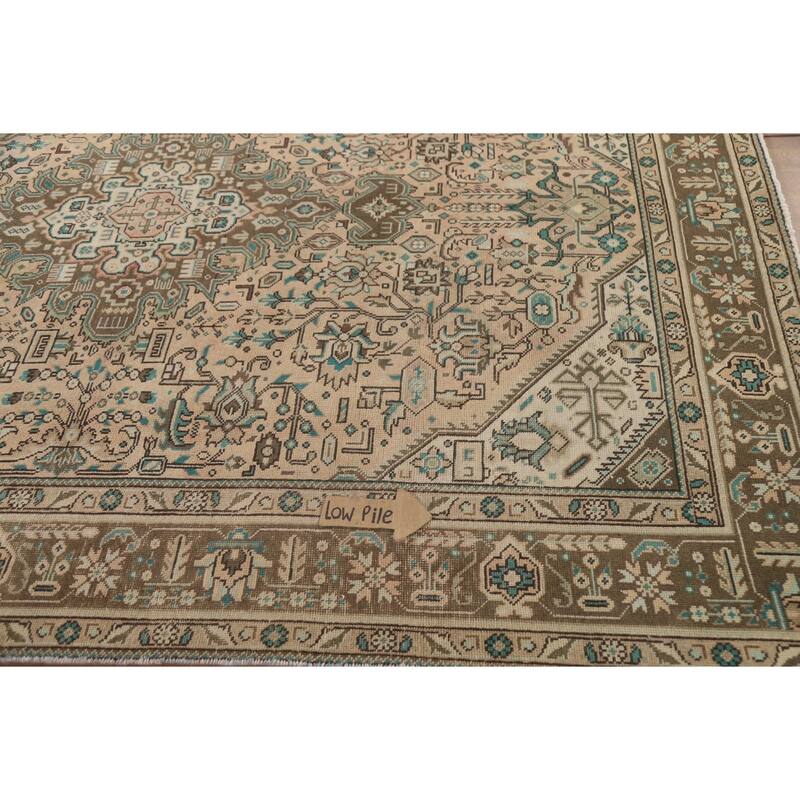 Hand Knotted Oriental 100% Wool Carpet Traditional Medallion Peach Tabriz Area Rug - 9' 5'' X 6' 7''