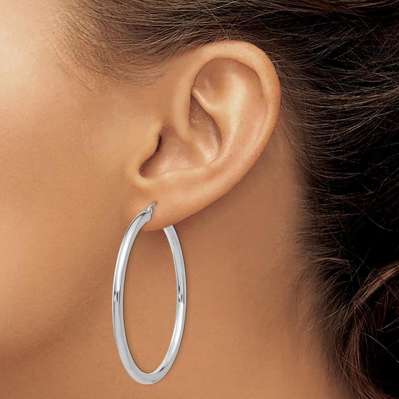 Curata 10k White Gold 3mm Polished Solid Classic Tube Hoop Earrings -14mm - 65mm - 45mm