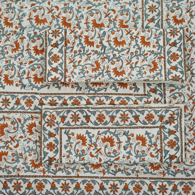 Fabdivine Handmade Block Print Flat Sheet or Bed Sheet Cotton Fabric Floral Home Decor
