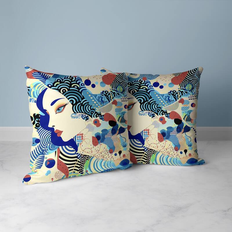 Modern Magic Faux Suede Reversible Throw Pillow Blue and Cream