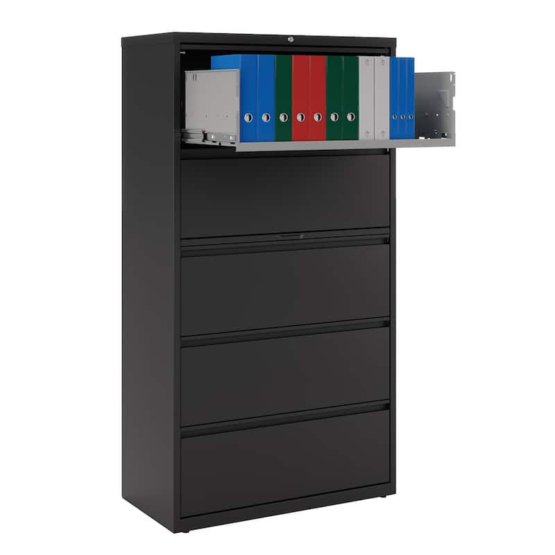 Hirsh 36-in Wide HL10000 Series 5 Drawer Lateral File Cabinet with Posting Shelf and Roll-Out Binder Storage, White