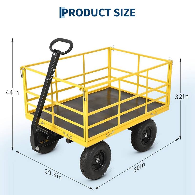 Heavy Duty 3-in-1 Yard Garden Wagon Cart with Removable Side Panels for Outdoor Lawn, Yard, 1500 LB Load
