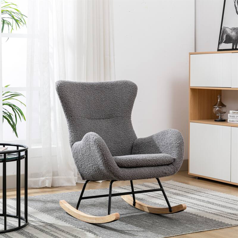 Teddy Fabric Padded Seat Rocking Chair - Grey