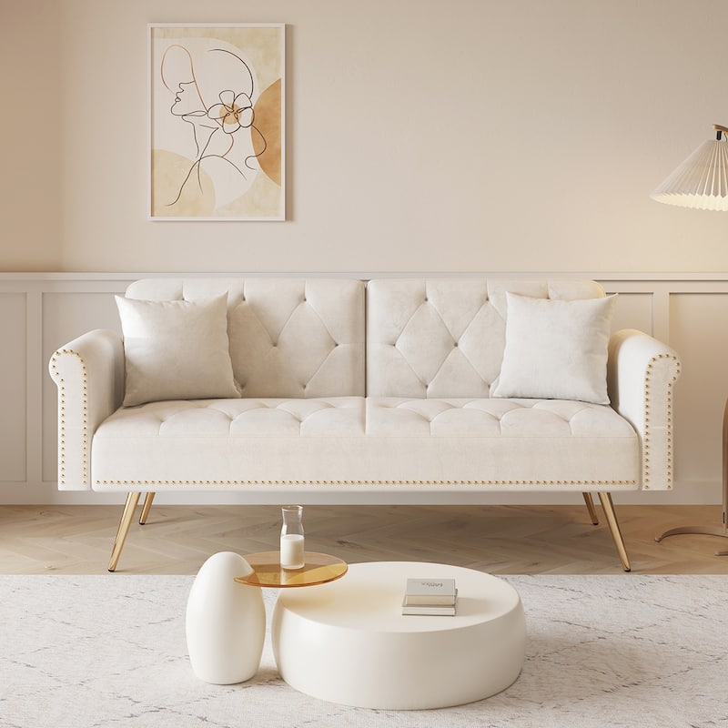Velvet Tufted Back With 3 Pillow
