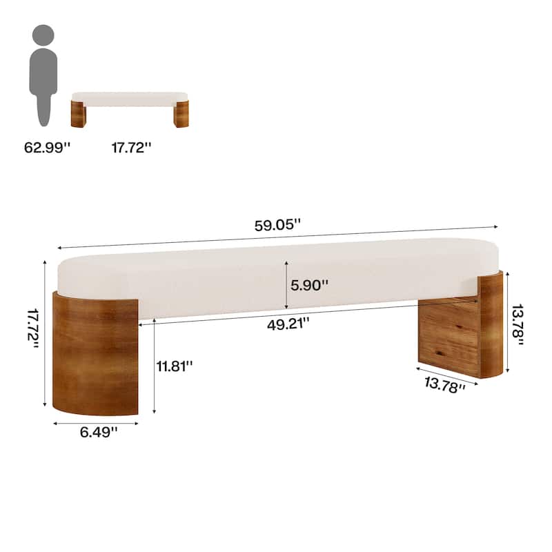 59" Upholstered End of Bed Bench with Faux Lambswool Fabric
