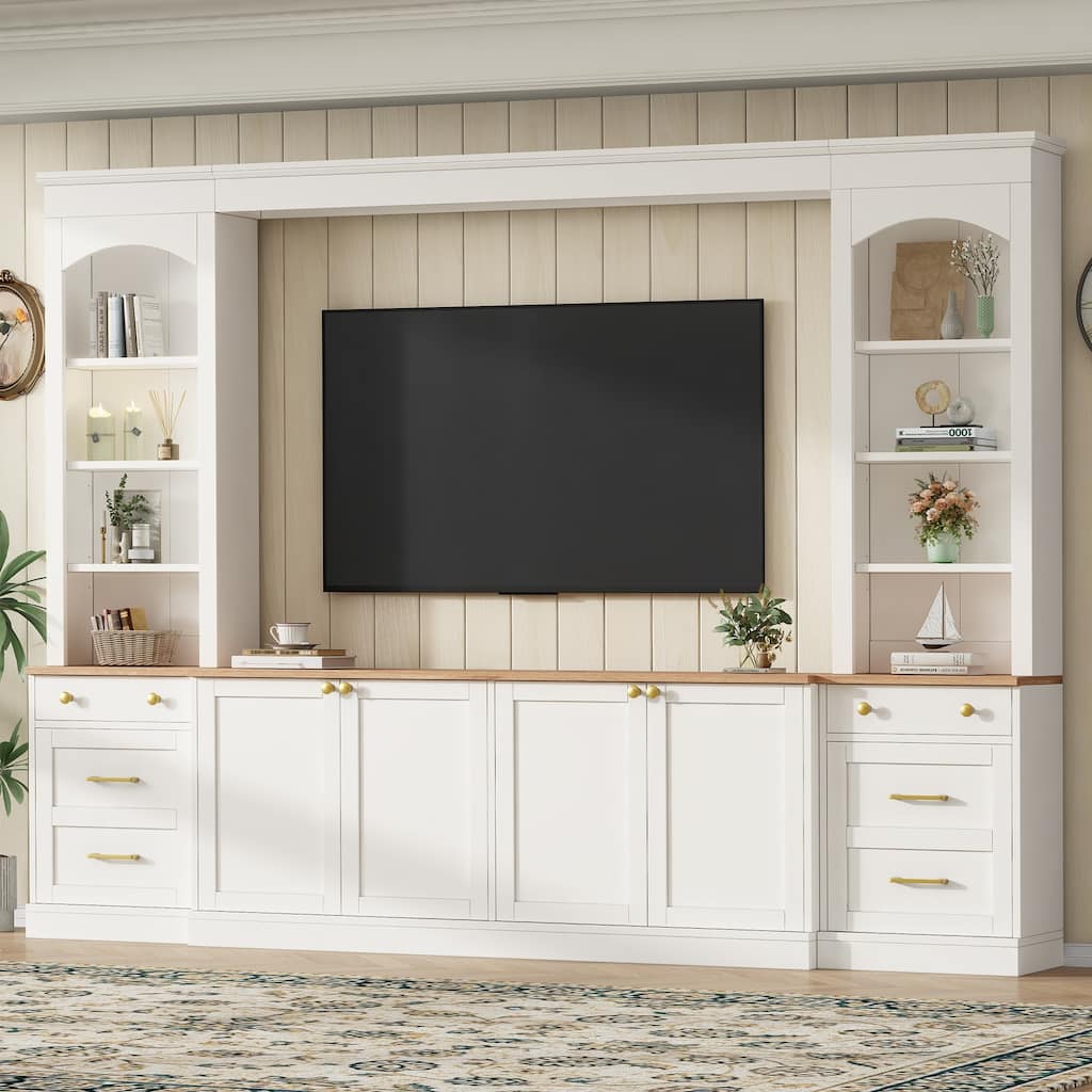 Farmhouse Arched Entertainment Center with Bookshelf, for TVs up to 70"