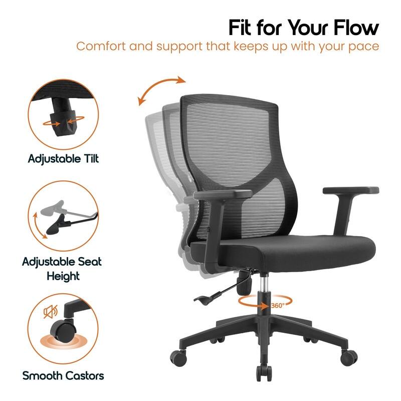 Glen Series Ergonomic Swivel Adjustable Mesh Executive Office Desk Chair with Lumbar Support, Arms, For Work or Home Office