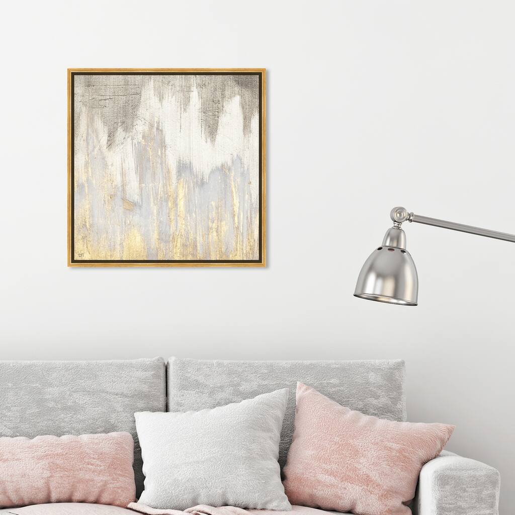 Oliver Gal Abstract Wall Art Framed Canvas Prints 'Golden Caves' Paint - Gray, Gold