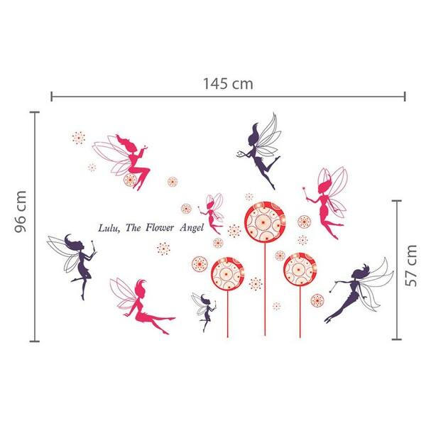 dimension image slide 1 of 3, Walplus Fairies Red Dandelion Flowers Kids Wall Sticker Nursery Decor