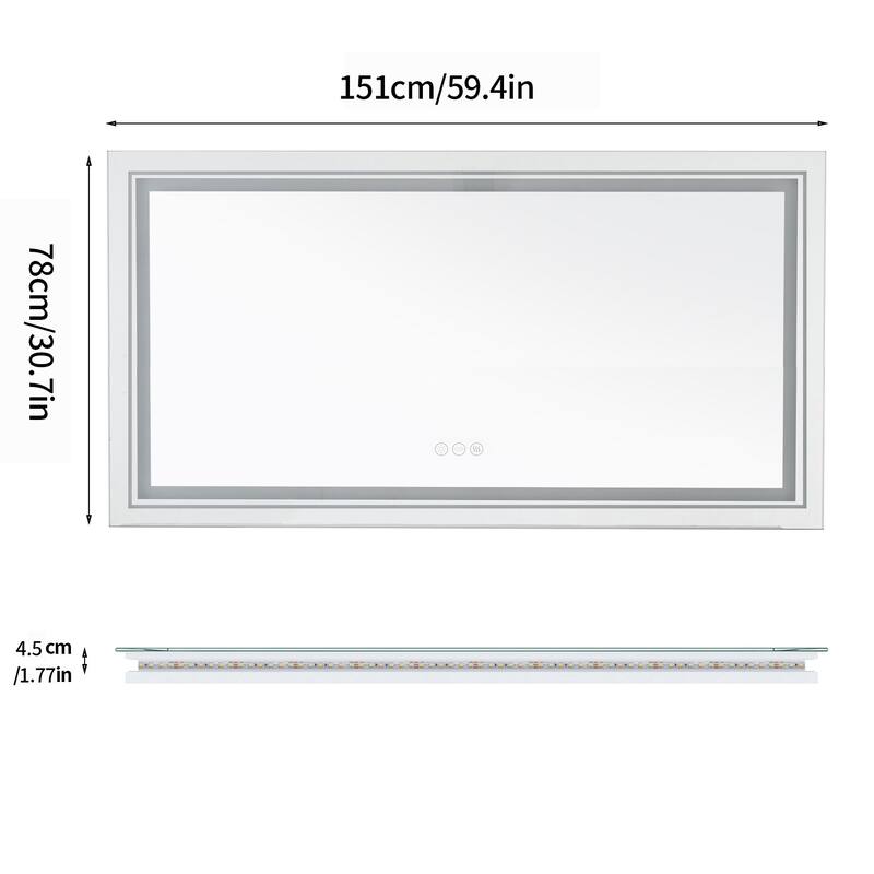 Extra Large Illuminated LED Bathroom Mirror Touch Sensor Anti Fog