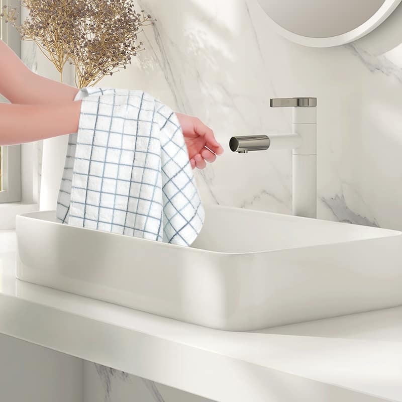 Checkered Bathroom Hand Towels, 100% Cotton Soft Absorbent Quick Drying Towel Sets