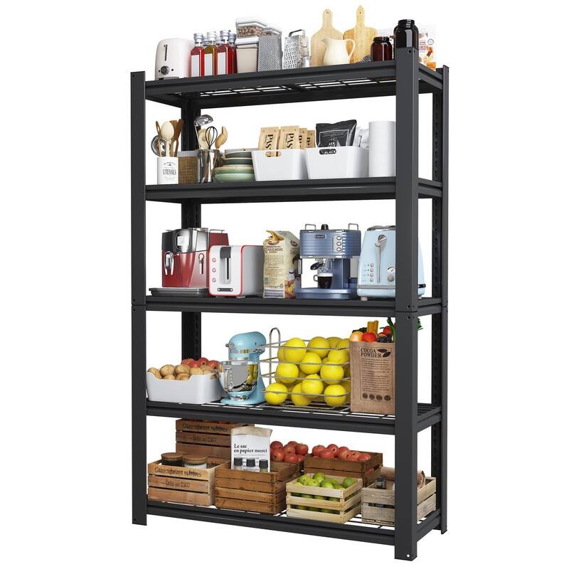 5/6-Tier Adjustable Heavy Duty Metal Storage Shelves, Black, 72/82"H