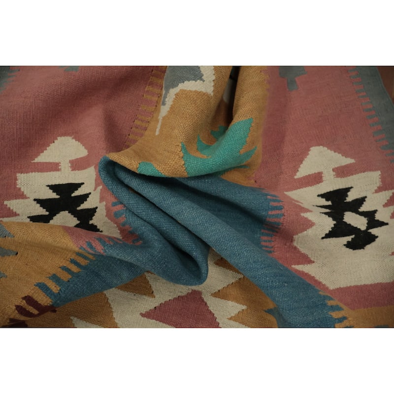Hand Woven Oriental 100% Wool Carpet Southwestern Tribal Multi-Colored Kilim Area Rug - 7' 0'' X 4' 2''